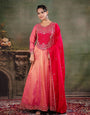 Peach & Rani Pink Embroidered Anarkali Suit Set with Matching Dupatta