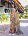 Yellow Handloom Cotton Saree with Intricate Peacock & Floral Art ā Contrast Green Pallu