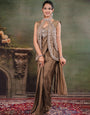 Chocolate Brown Designer Ready-to-Wear Saree with Embroidered Jacket & Sequined Blouse
