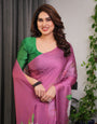 Pink Satin Georgette Saree with Bold Floral Prints & Matching Attached Blouse – Festive & Partywear Elegance