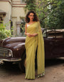 Lime Green & White Gingham Check Mul Cotton Saree with Tasselled Pallu