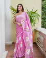 Blush Pink Mul Cotton Saree with Hand-Painted Daisy Floral Design & Tasselled Pallu