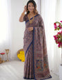 Royal Blue Modal Silk Saree with Intricate Ajrakh-Inspired Geometric Prints, Peacock Artistic Pallu & Traditional Border