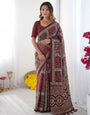 Maroon Modal Silk Saree with Tribal & Geometric Print | Designer Ethnic Pallu Saree for Festive & Cultural Wear