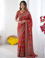 Rust Red Modal Silk Saree with Elephant Motif Ajrakh Print & Designer Pallu | Traditional Ethnic Festive Wear Saree
