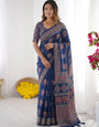 Royal Blue Modal Silk Saree with Elephant Motif Heritage Print & Designer Pallu | Traditional Festive Wear Saree