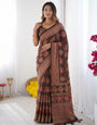 Chocolate Brown Modal Silk Saree with Elephant Motif Heritage Print & Designer Pallu | Traditional Festive Wear Saree