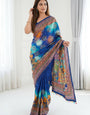 Royal Blue Artistic Digital Print Modal Silk Saree with Multicolor Heritage Border, Designer Pallu & Tassel Detailing