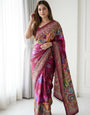 Ajrakh Chinnon Printed Saree with Tassel Detailing & Attached Blouse (No Mirror Work)
