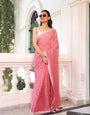 Red & White Gingham Check Mul Cotton Saree with Tasselled Pallu, Comes With Attached Blouse Piece