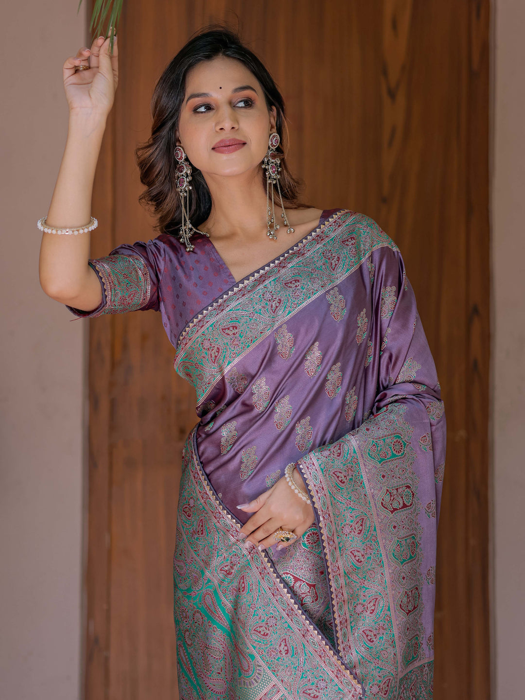 Royal Lavender Purple Banarasi Silk Saree with Intricate Paisley Zari Weaving & Tassel Detailing