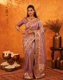 Lavender Purple Banarasi Silk Saree with Peacock Floral Embroidered Border & Zari Weaving | Premium Festive & Wedding Wear Designer Saree
