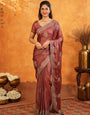 Wine Maroon Fendy Satin Embroidered Saree with Rich Floral Border & Tassels | Designer Saree with Heavy Embroidered Blouse