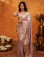Elegant Lavender Pink Banarasi Silk Saree with Delicate Floral Embroidered Border & Zari Weaving | Premium Pastel Wedding & Festive Wear Saree