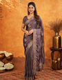 Coffee Brown Fendy Satin Embroidered Saree with Rich Floral Border & Tassels | Designer Saree with Heavy Embroidered Blouse