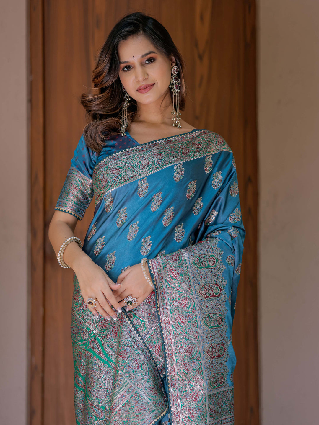 Royal Teal Blue Banarasi Silk Saree with Intricate Paisley Zari Weaving & Tassel Detailing