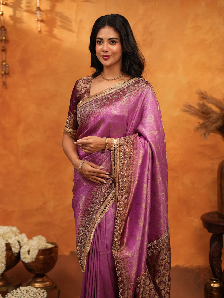 Royal Magenta Banarasi Silk Saree with Rich Zari Border & Traditional Woven Pallu | Designer Wedding & Festive Wear Saree