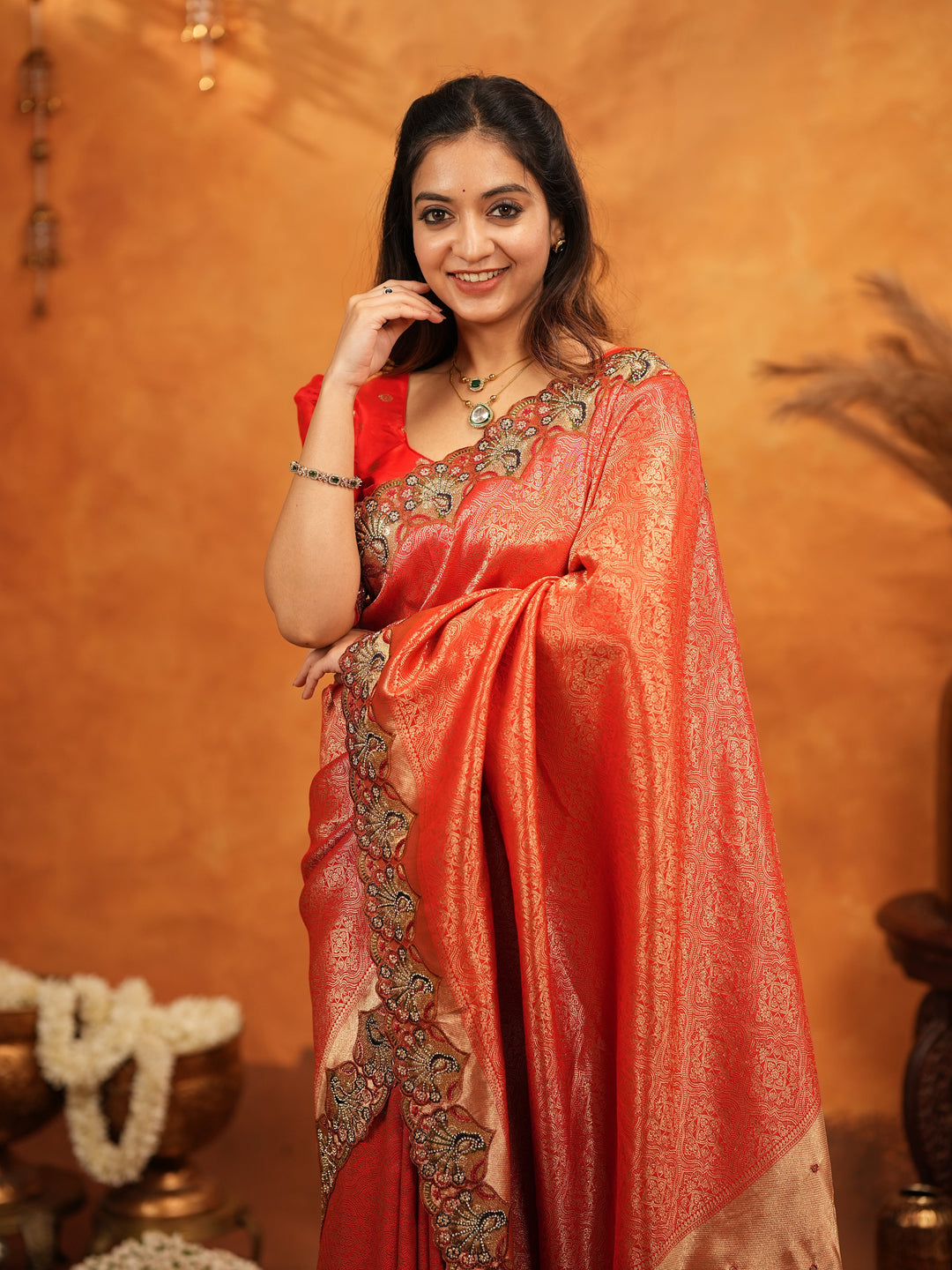 Classic Red Banarasi Silk Saree with Rich Zari Weaving & Heavy Embroidered Border | Designer Wedding Wear Saree with Blouse & Tassels