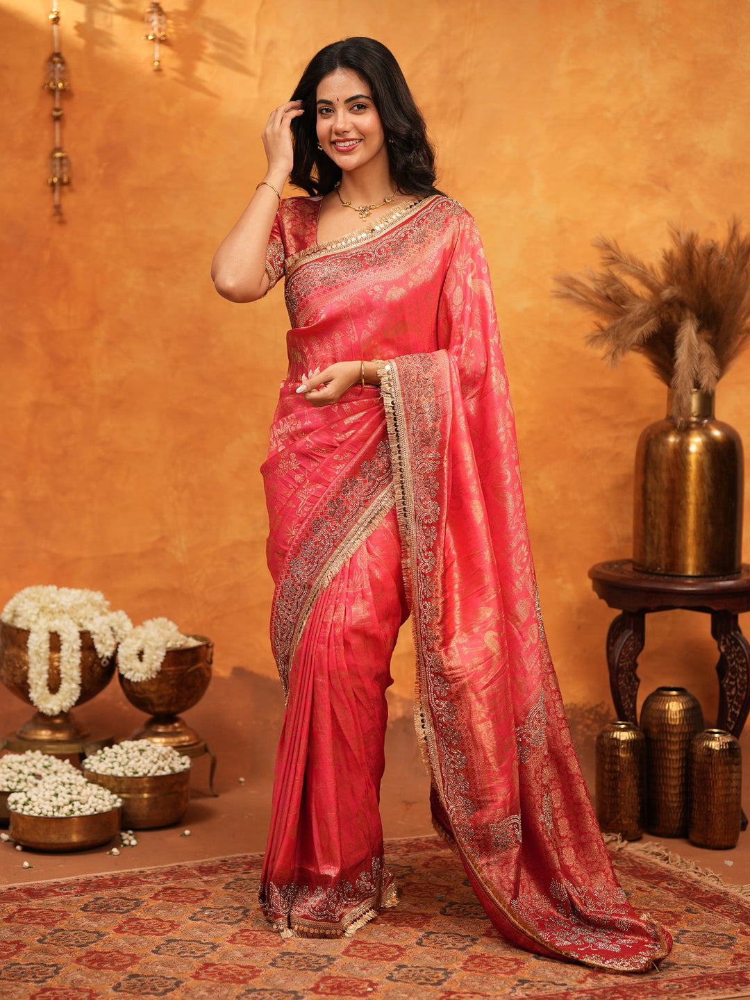 Royal Red Banarasi Silk Saree with Intricate Zari Border & Grand Woven Pallu | Designer Wedding & Festive Wear Saree