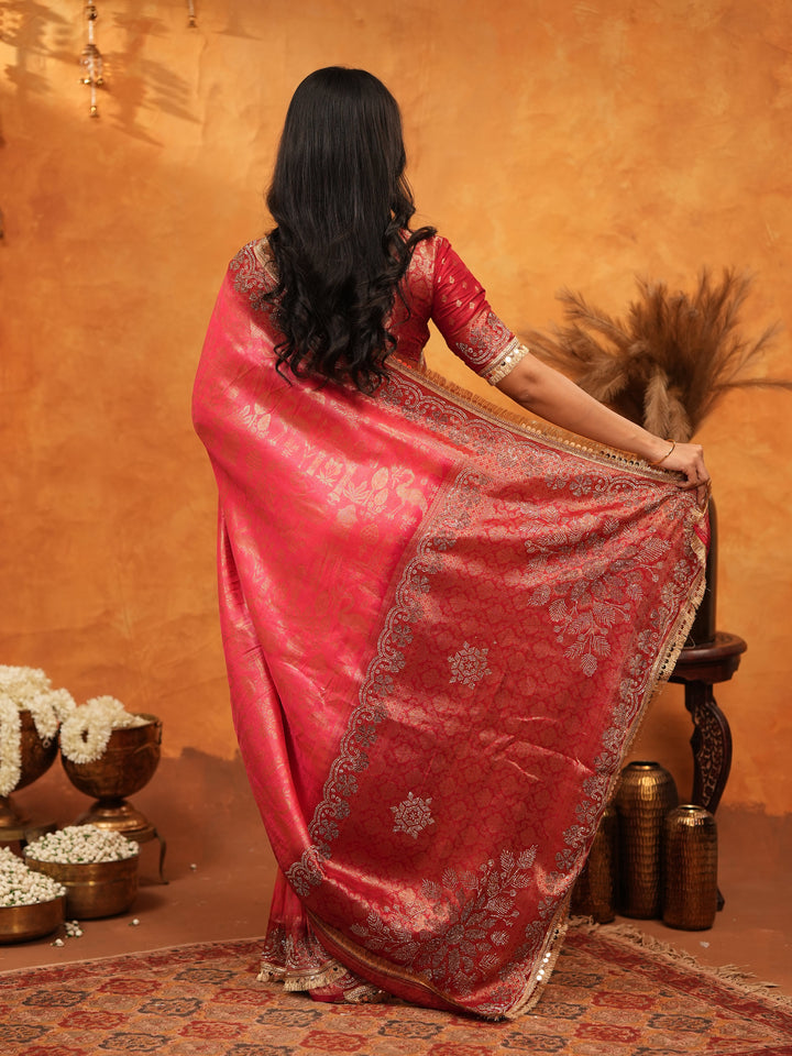 Royal Red Banarasi Silk Saree with Intricate Zari Border & Grand Woven Pallu | Designer Wedding & Festive Wear Saree