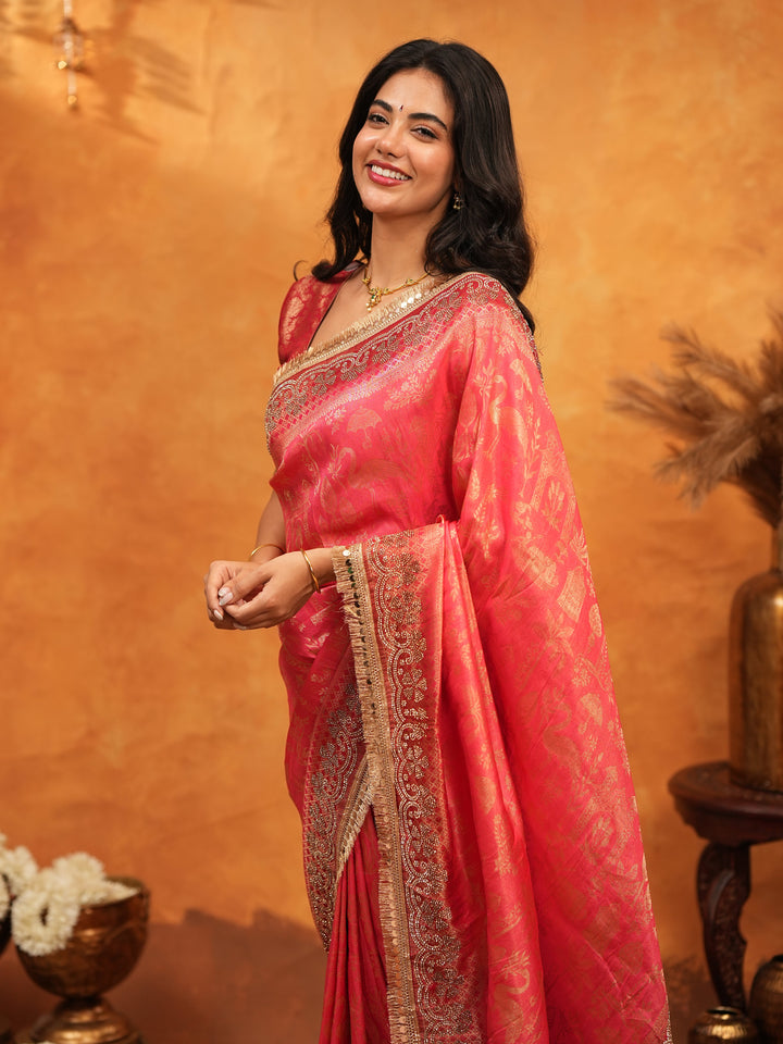 Royal Red Banarasi Silk Saree with Intricate Zari Border & Grand Woven Pallu | Designer Wedding & Festive Wear Saree