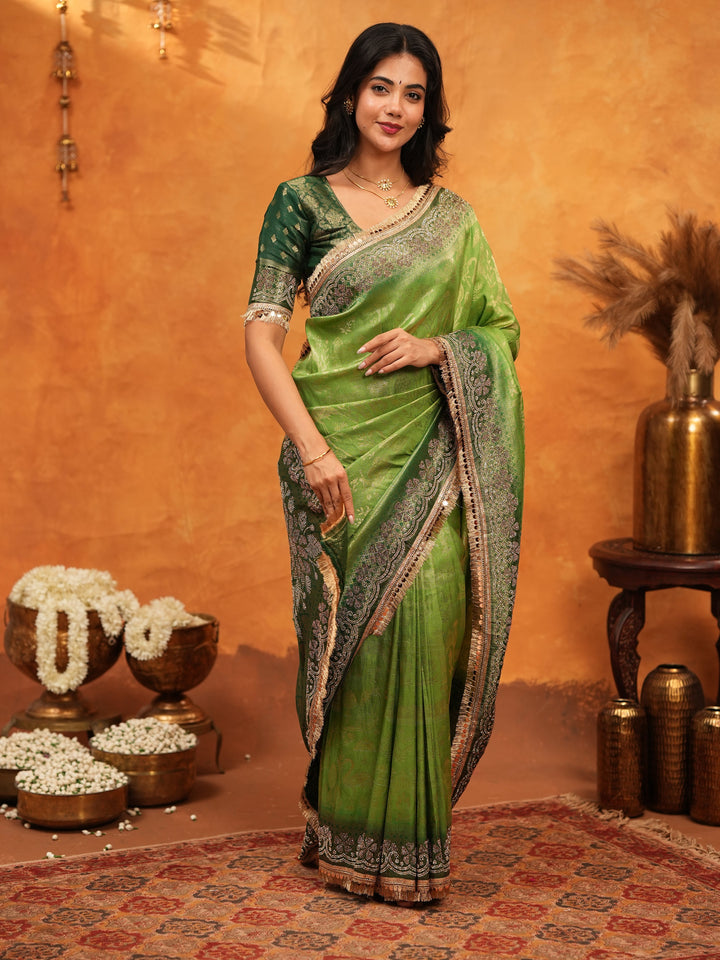 Emerald Green Banarasi Silk Saree with Intricate Zari Border & Rich Woven Pallu | Designer Festive & Wedding Wear Saree