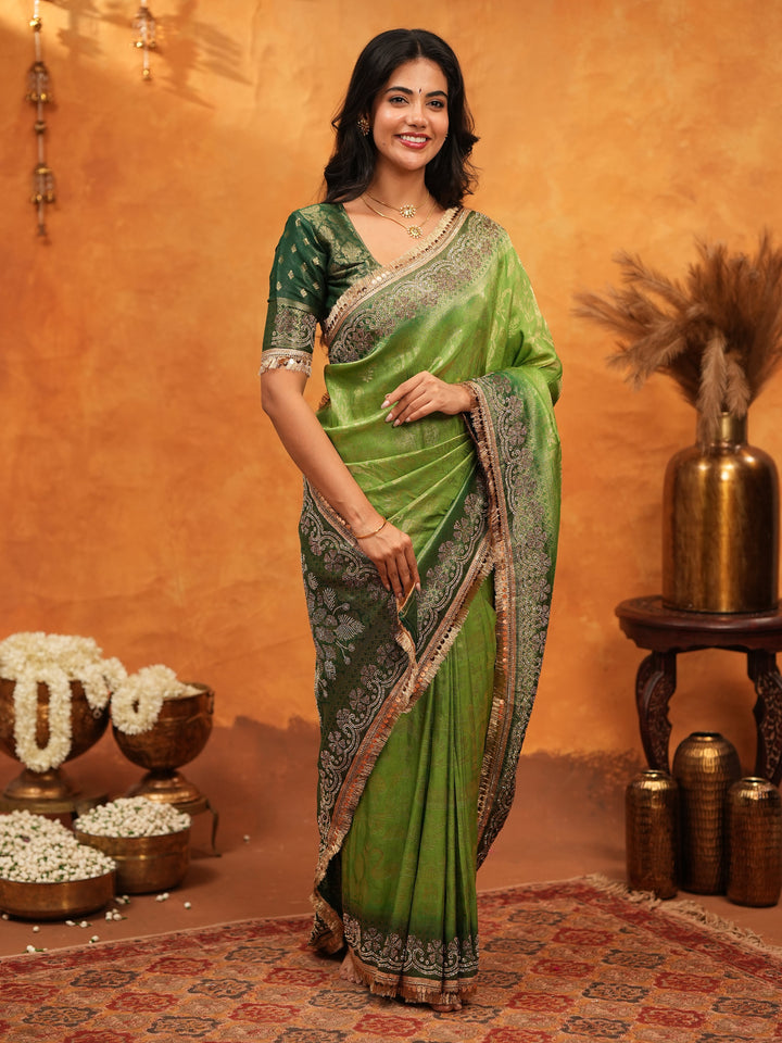 Emerald Green Banarasi Silk Saree with Intricate Zari Border & Rich Woven Pallu | Designer Festive & Wedding Wear Saree