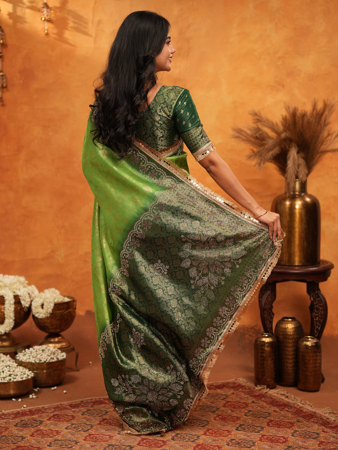 Emerald Green Banarasi Silk Saree with Intricate Zari Border & Rich Woven Pallu | Designer Festive & Wedding Wear Saree