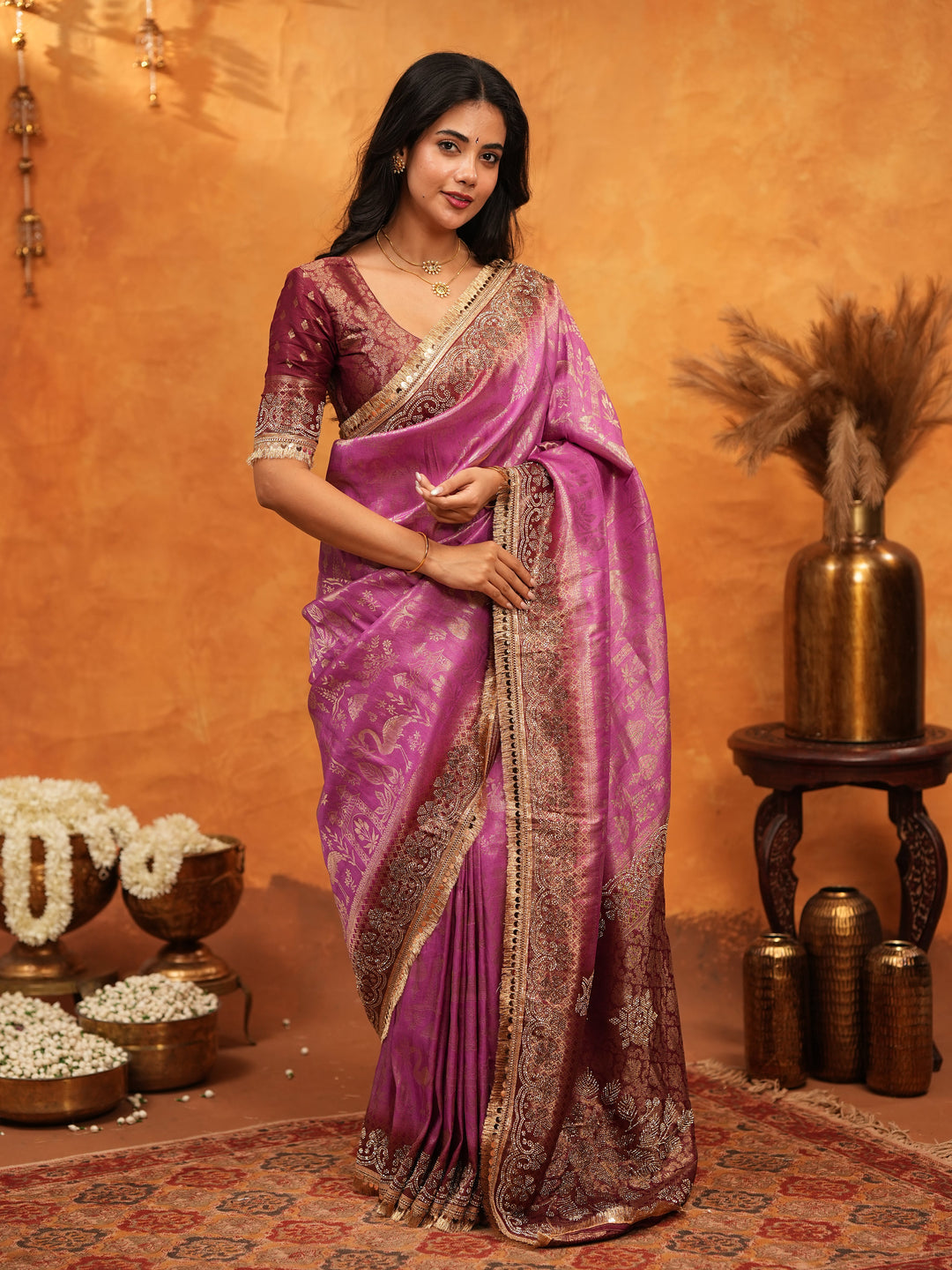 Royal Magenta Banarasi Silk Saree with Intricate Zari Border & Rich Woven Pallu | Designer Wedding & Festive Wear Saree