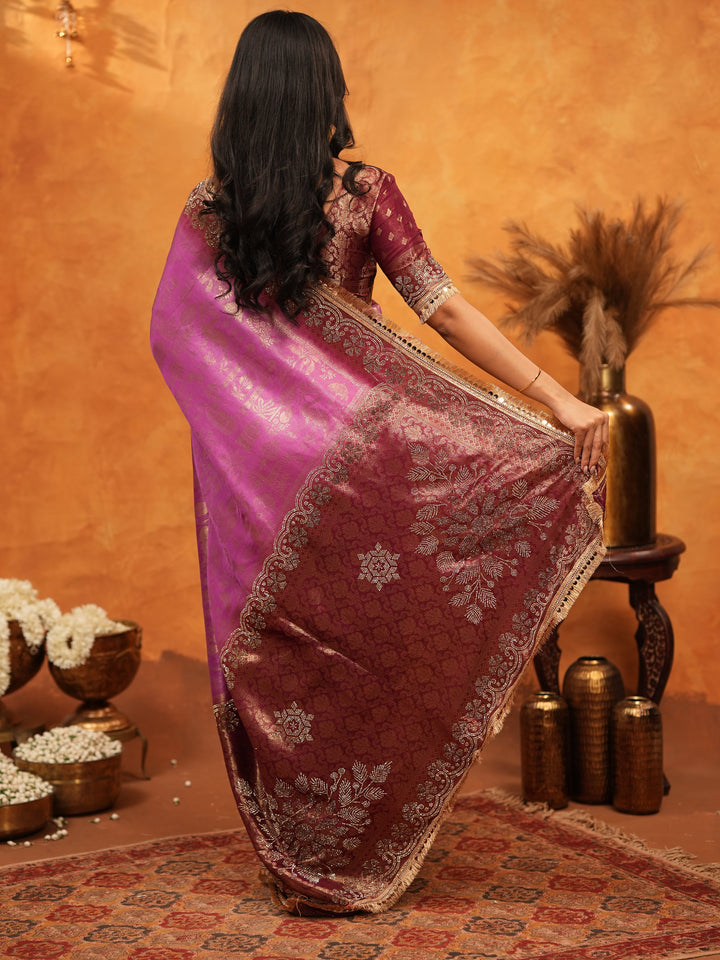 Royal Magenta Banarasi Silk Saree with Intricate Zari Border & Rich Woven Pallu | Designer Wedding & Festive Wear Saree