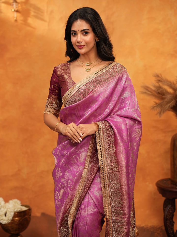Royal Magenta Banarasi Silk Saree with Intricate Zari Border & Rich Woven Pallu | Designer Wedding & Festive Wear Saree