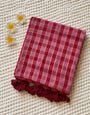 Rani Pink & Maroon Madras Checkered Mul Cotton Saree with Gold Zari Lines, Tassels & Blouse Piece
