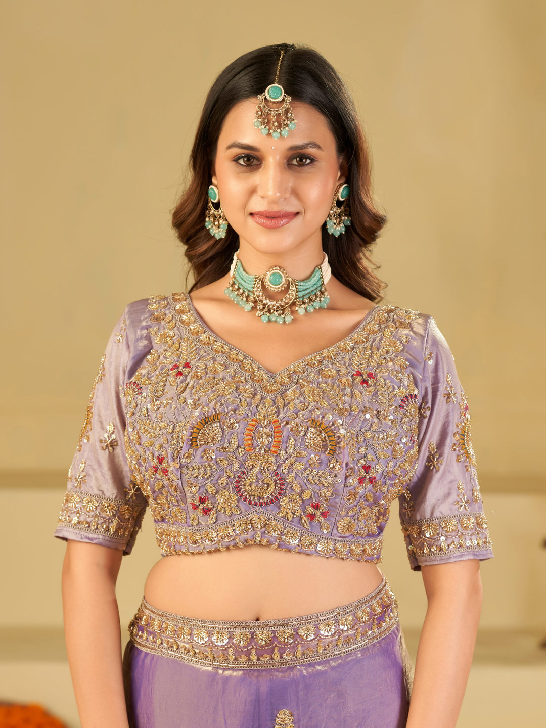 Lavender Designer Fendy Satin Saree with Heavy Embroidered Blouse & Stone Work Border | Premium Wedding Party Wear Saree