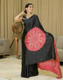 Women’s Elegant Black & Crimson Red Pure Modal Silk Saree with Traditional Folk Mandala Print & Designer Pallu