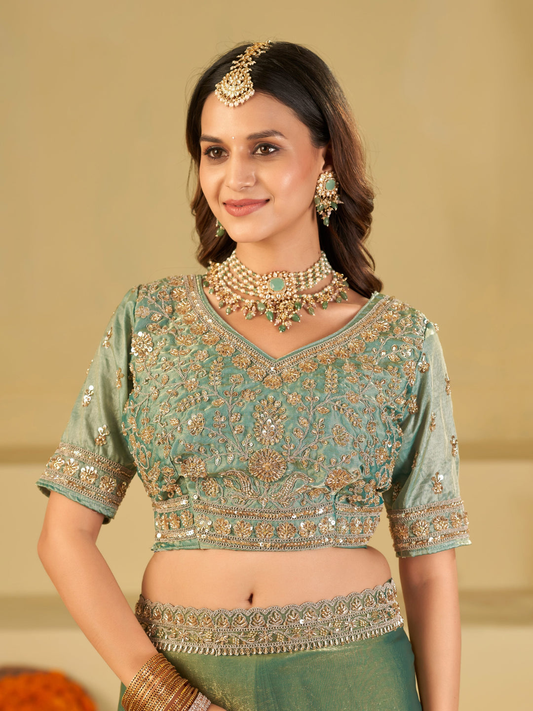 Sea Green Designer Fendy Satin Saree with Heavy Embroidered Blouse & Sequin Border | Premium Wedding Party Wear Saree