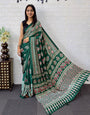 Forest Green Modal Silk Saree with Elephant Motif Ajrakh Print & Designer Heritage Pallu | Traditional Festive Wear Saree