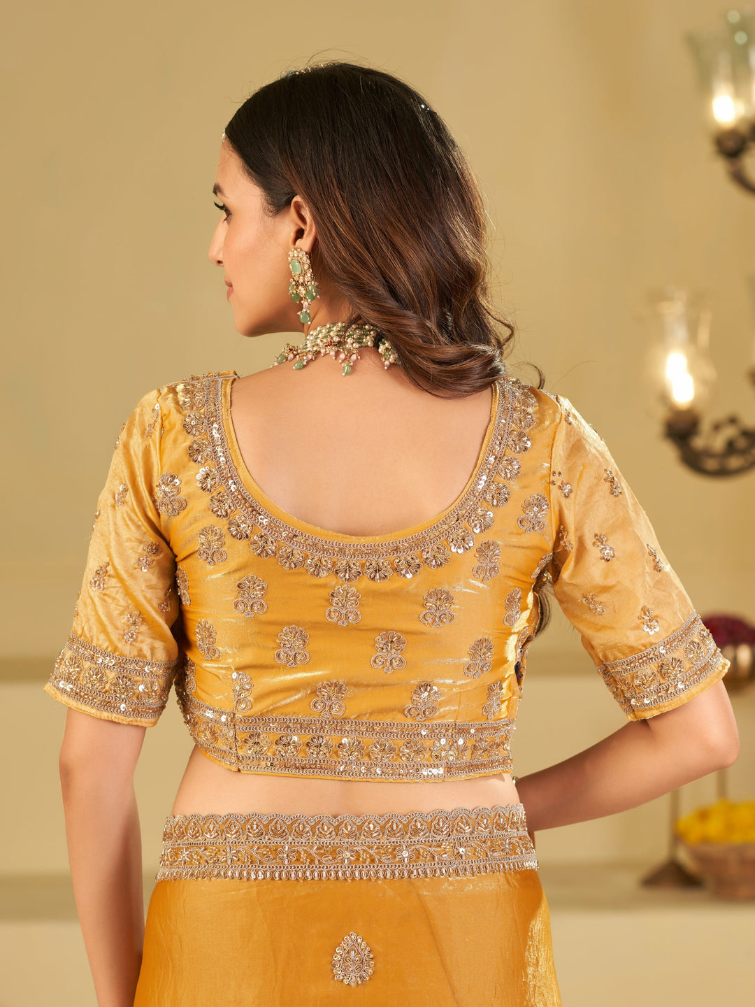 Mustard Yellow Designer Fendy Satin Saree with Heavy Embroidered Blouse & Sequin Border | Premium Festive Wedding Wear Saree