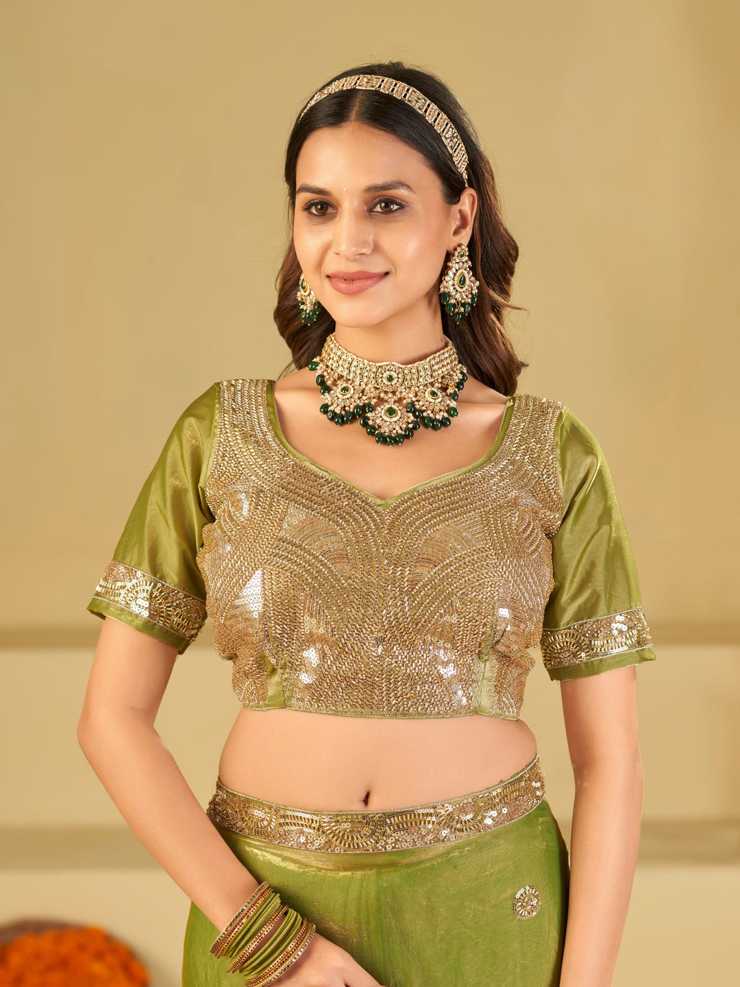 Pista Green Dual Tone Designer Fendy Satin Saree with Heavy Embroidered Blouse & Sequin Border | Premium Wedding Party Wear Saree