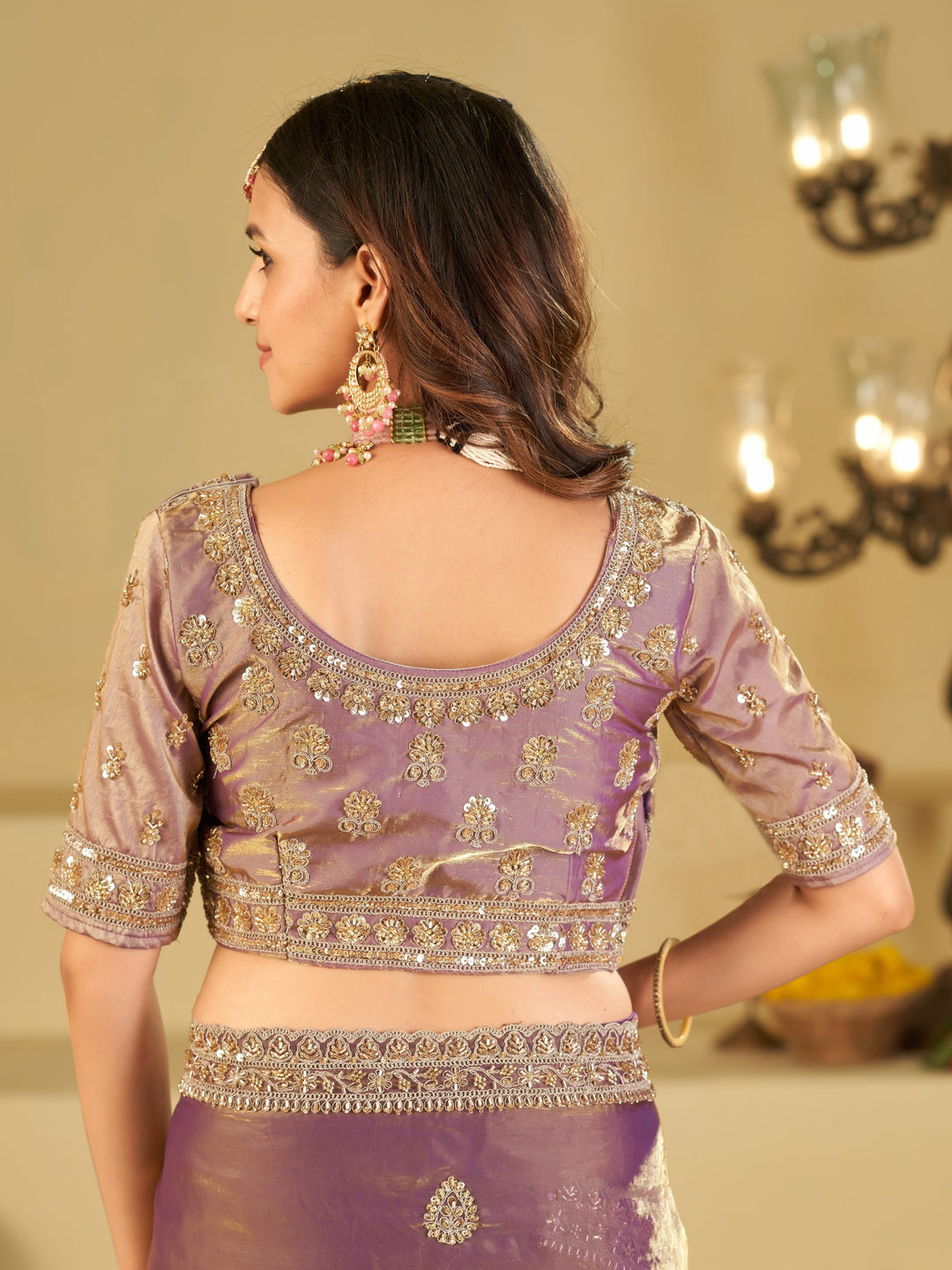 Lavender Purple Designer Fendy Satin Saree with Heavy Embroidered Blouse & Sequin Border | Premium Wedding Party Wear Saree