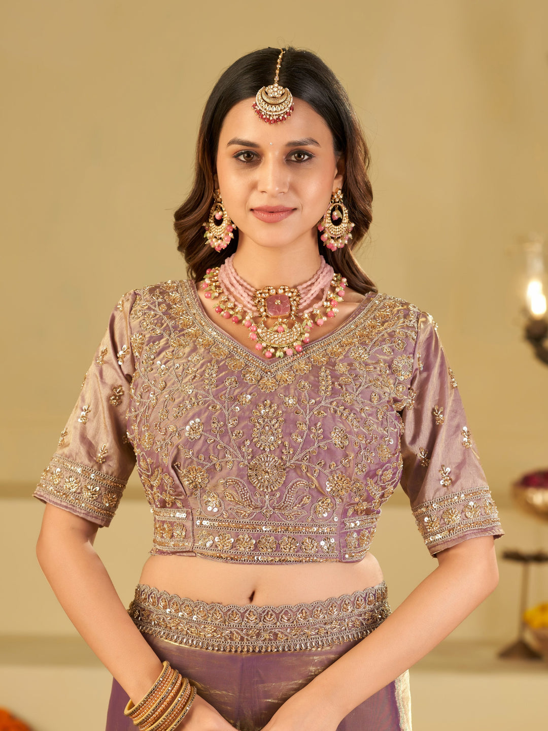 Lavender Purple Designer Fendy Satin Saree with Heavy Embroidered Blouse & Sequin Border | Premium Wedding Party Wear Saree