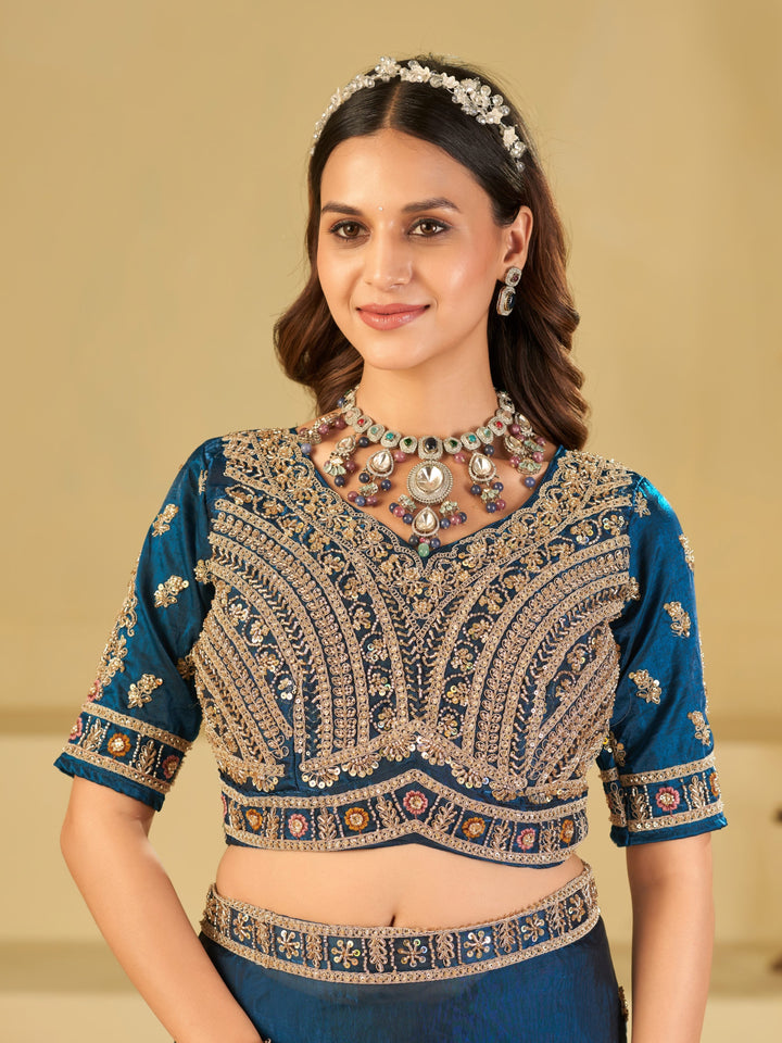 Royal Blue Designer Fendy Satin Saree with Heavy Embroidered Blouse & Zari Border | Premium Wedding & Festive Wear Saree