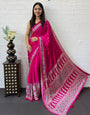 Rani Pink Modal Silk Saree with Heritage Paisley Pallu, Intricate Ethnic Border & Designer Traditional Print