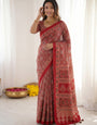 Ruby Red Pure Modal Silk Saree with Heritage Ajrakh Inspired Print & Traditional Designer Pallu