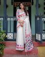 White Pure Cotton Linen Saree with Multicolor Checkered Design, Blouse, and Tassel Detailing