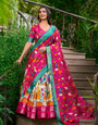 Ivory & Fuchsia Pink Kalamkari Dola Silk Lehenga Set – A Blend of Art & Tradition