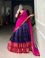 Royal Navy Blue & Rani Pink Paithani Cotton Silk Lehenga Choli with Georgette Dupatta