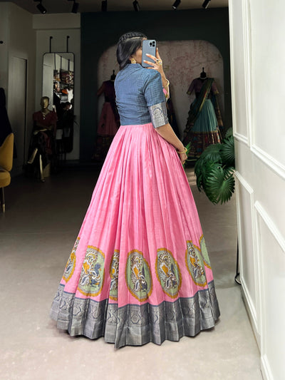 Pink Dola Silk Kalamkari Gown – A Fusion of Heritage & Modern Elegance ✨