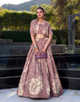 Mauve Tussar Silk Lehenga Set with Floral Print & Koti