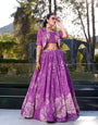Elegant Purple Tussar Silk Floral Lehenga Set with Koti