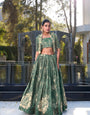 Sage Green Tussar Silk Lehenga Set with Floral Print & Koti